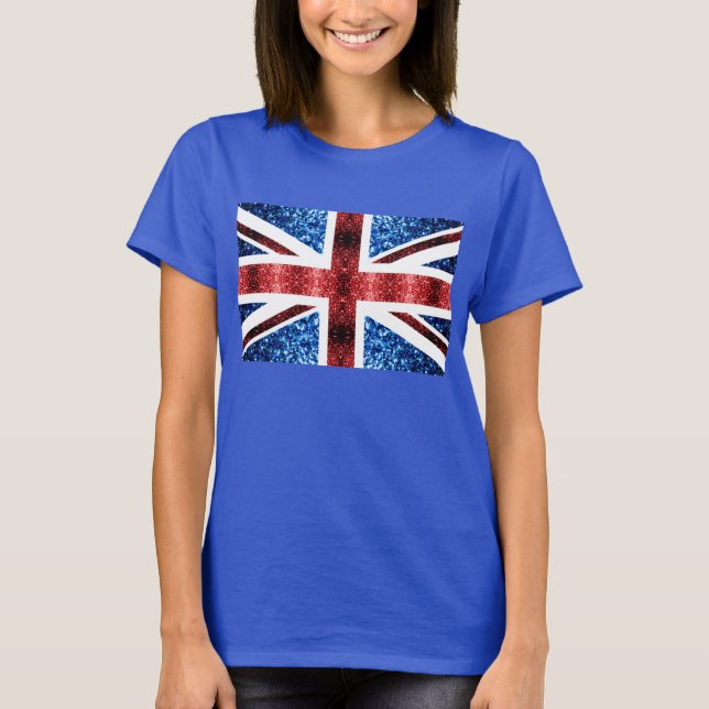 Brittiska flagga - röda och blå gnistor glitter tee (Framsida)