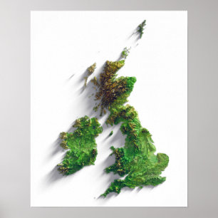 Brittiska islams terrängavtryck karta tryckt poster