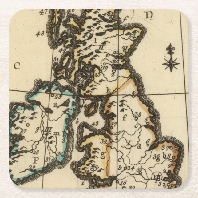 Brittiska Isles 7 Underlägg Papper Kvadrat (Framsidan)