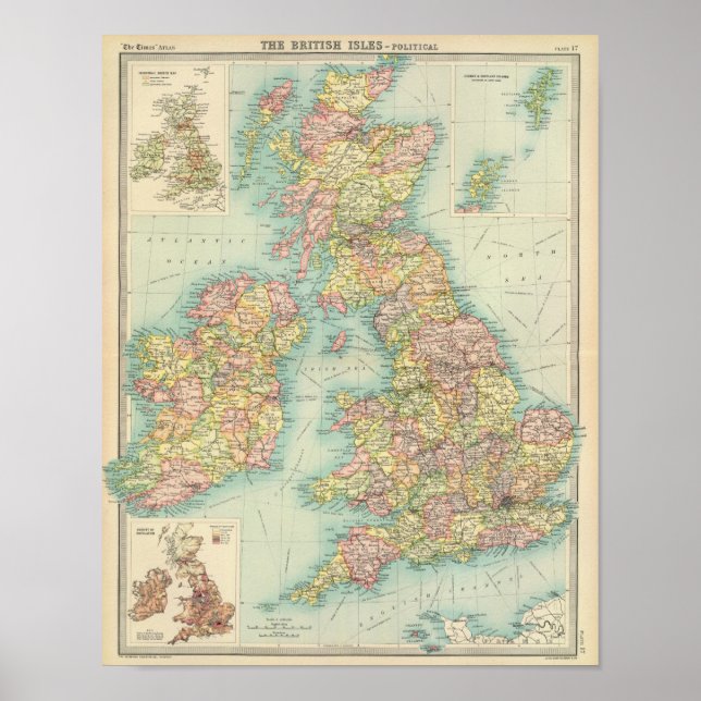 Brittiska Isles politiska karta Poster (Framsidan)