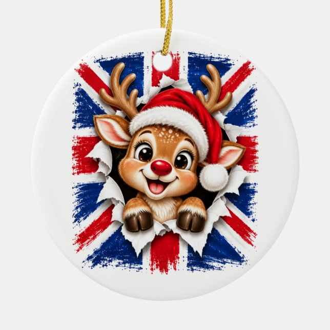 Brittiska julrenar julgransprydnad keramik (Framsidan)