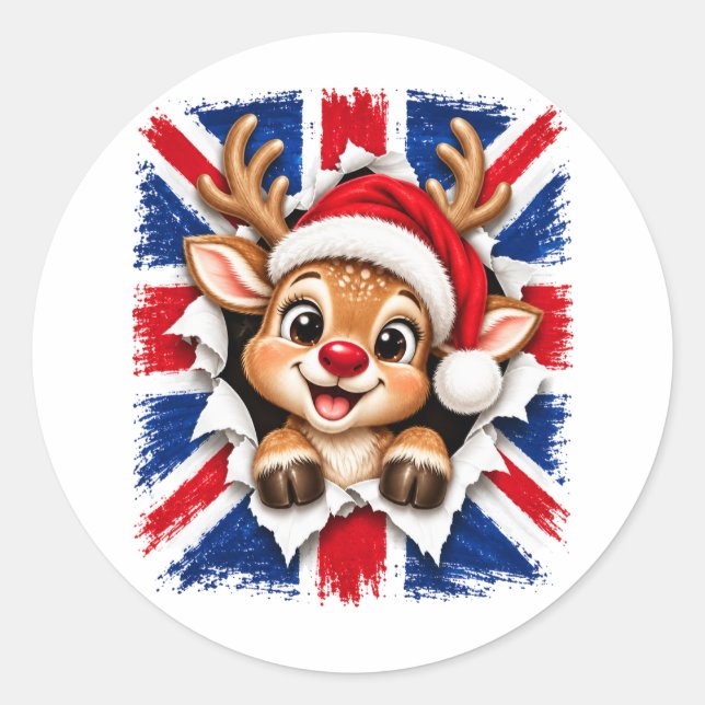 Brittiska julrenar runt klistermärke (Framsida)