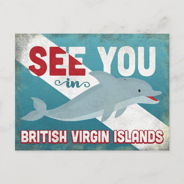 Brittiska Jungfruöarna Dolphin - Vintage BVI Vykort (Framsida)