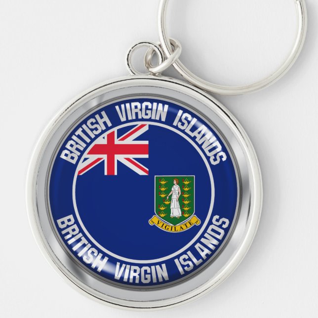 Brittiska Jungfruöarna, rund Emblem Rund Silverfärgad Nyckelring (Framsidan)