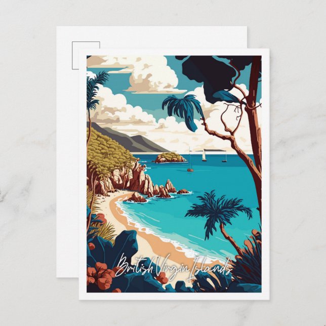 Brittiska Jungfruöarna vintage resor illustration Vykort (Fram/baksida)