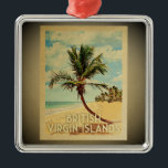 Brittiska Jungfruöarna Vintage resor Julgransprydnad Metall<br><div class="desc">En brittisk Jungfruöarna i coola vintage,  som har ett ornament med handflatan träd på en sandstrand med blå himmel och hav.</div>