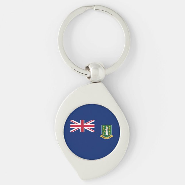 Brittiska Jungfruöarnas flagga Swirl Silverfärgad Nyckelring (Framsidan)