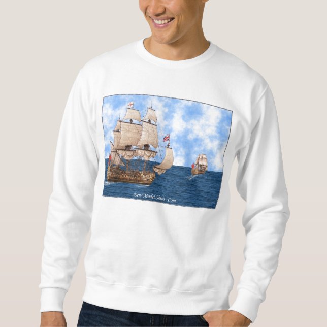 Brittiska krigsskepp på havet lång ärmad tröja (Framsida)