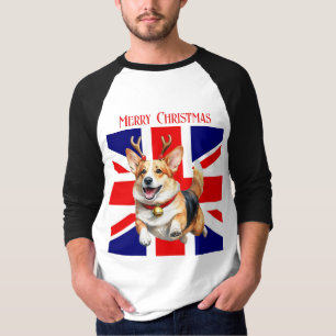 Brittiska Merry-Jul Corgi med Reindeer Antlers T Shirt