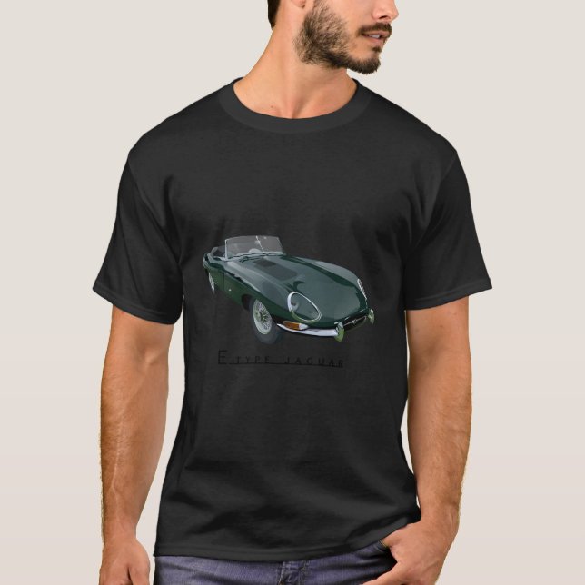 Brittiska Mörk grönt sportbilar av E-typ T Shirt (Framsida)
