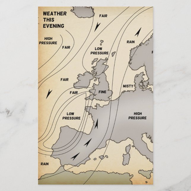 Brittiska öarna & Europas gamla väderkarta. Brevpapper (Framsida)