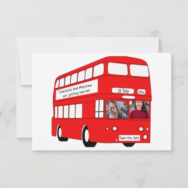 Brittiska Röda London Buss British Save Date Bröll Meddelande (Framsida)