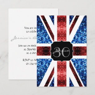 Brittiska rödblåskärmsglitter glitter Monogram Inb Inbjudningar