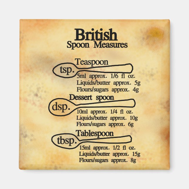 Brittiska skedmått omvandlingar bakning magnet (Framsidan)