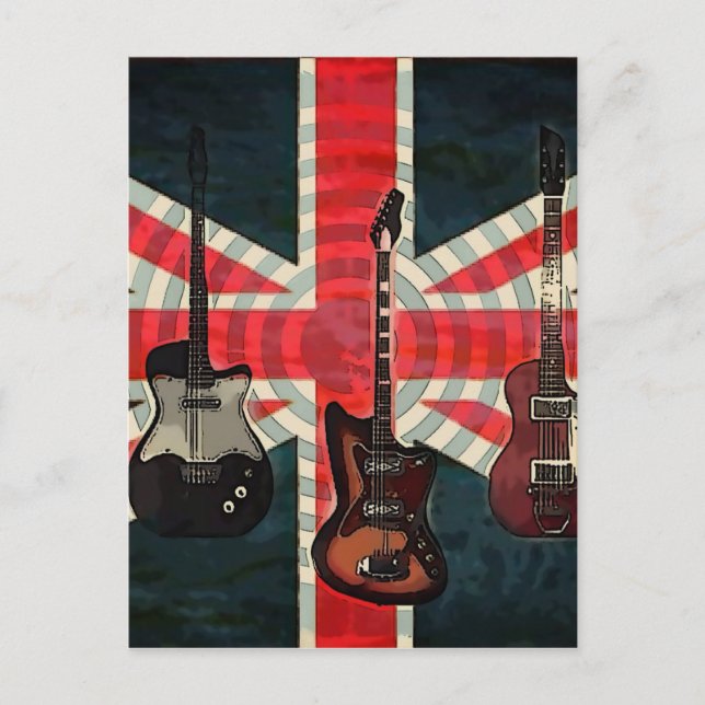 Brittiska Union Jack Flagga Rock Roll Elgitarr Vykort (Framsida)