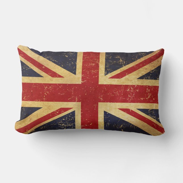 Brittiska Union Jack Flagga Vintage Grunge Lumbarkudde (Framsida)