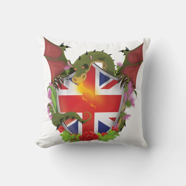 Brittiska Union Jack-sköld och drake Kudde (Framsida)