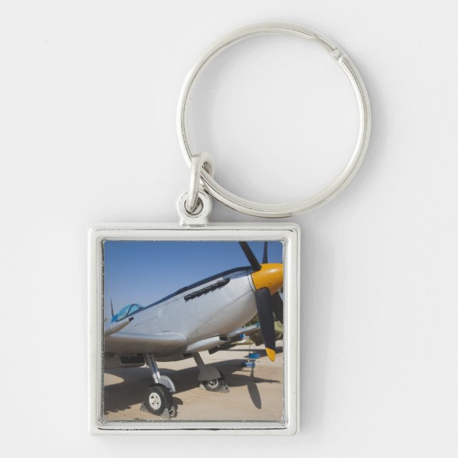 Brittiskbyggd Spitfire-jaktplan Fyrkantig Silverfärgad Nyckelring (Framsidan)