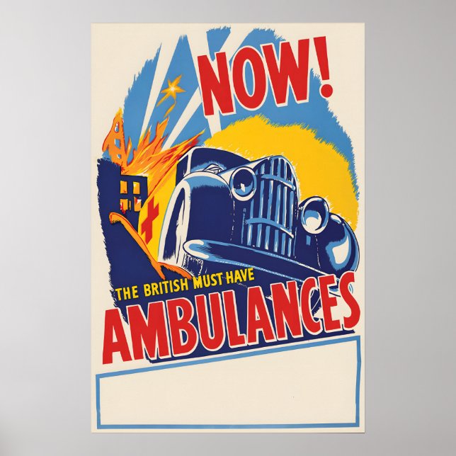 Brittiskt ambulansaffisch Vintage krigspropaganda Poster (Framsidan)