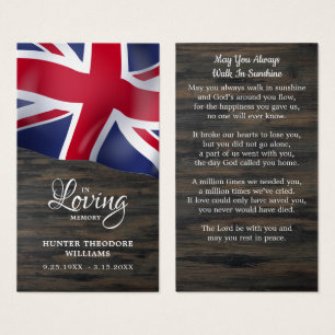 Brittiskt Flagga Sympathy Funeral Memorial Prayer Visitkort