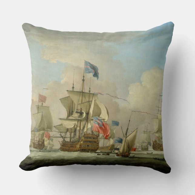 Brittiskt Manar-av-Krig och en Sloop, c.1720-30 Kudde (Framsida)