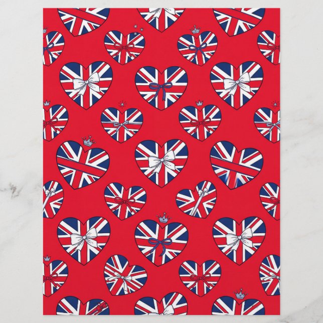 Brittiskt Union Jack-hjärta Rött Scrapbookpapper  (Framsida)