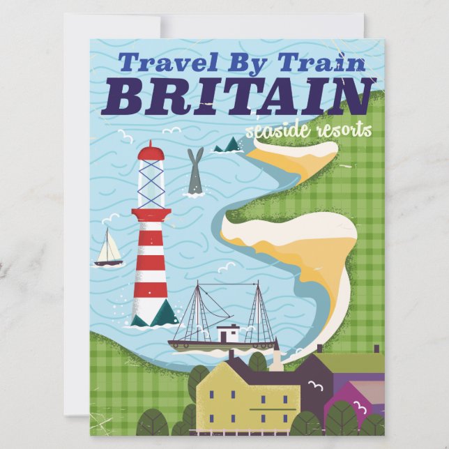 Brittiskt vintage tågresoraffisch inbjudningar (Framsida)