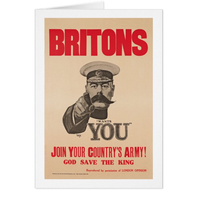 BrittLord Kitchener Önska Du WWI Propaganda Hälsningskort (Framsidan)
