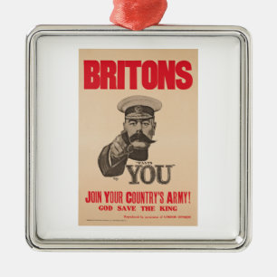 BrittLord Kitchener Önska Du WWI Propaganda Julgransprydnad Metall