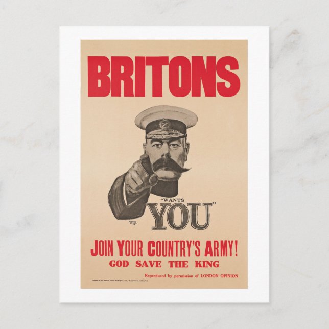 BrittLord Kitchener Önska Du WWI Propaganda Vykort (Framsida)