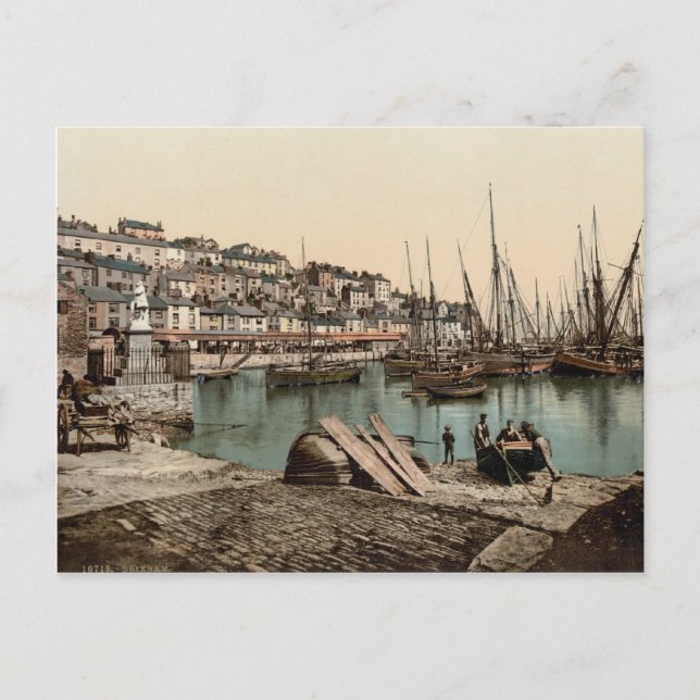 Brixham Harbour, Devon c.1895 Vykort (Framsida)