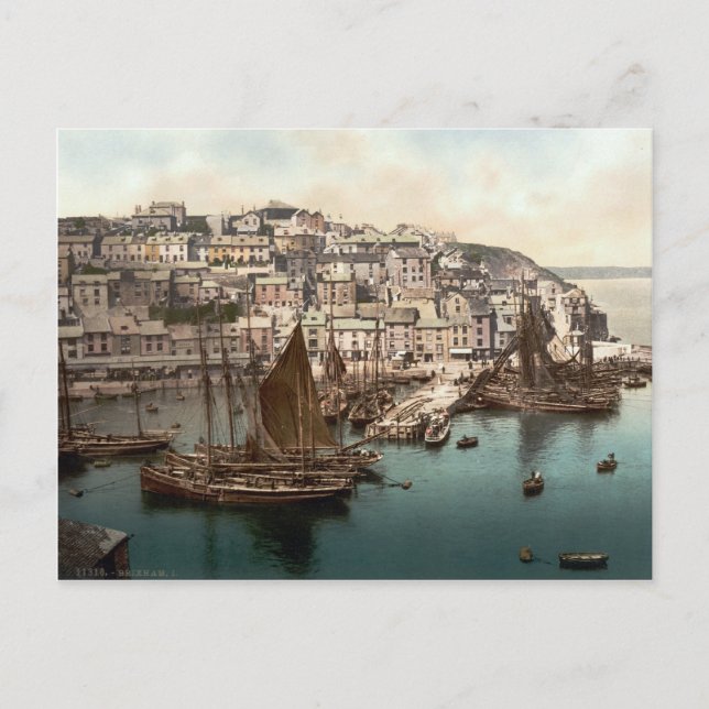 Brixham Harbour, Devon, England, c.1895 Vykort (Framsida)