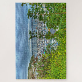 Brixham Marina: Kustvy genom löven Pussel