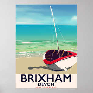Brixhams strand Devon vintage resor poster