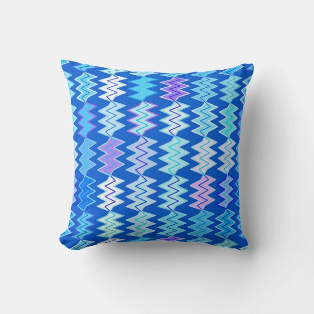 Brken Chevron - blå, violett och akvarieblad Kudde (Framsida)