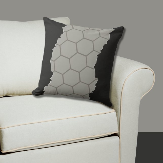 Brken Stylized Grått Honeycomb Mönster Kudde (Broken Stylized Gray Honeycomb Pattern Throw Pillow)