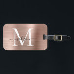 Brly Ro Guld Brushed Metall Monogram-skript Bagagebricka<br><div class="desc">Märkrn rosa ros Guld Brushed Metall med Monogram Cute Bag</div>