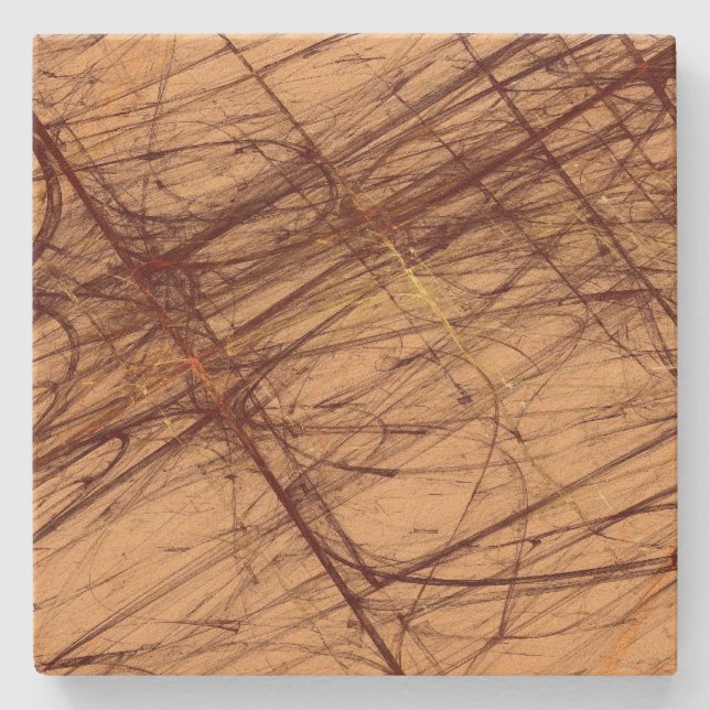 Brn Tan Grunge Fractal Square Stone Underlägg (Framsidan)