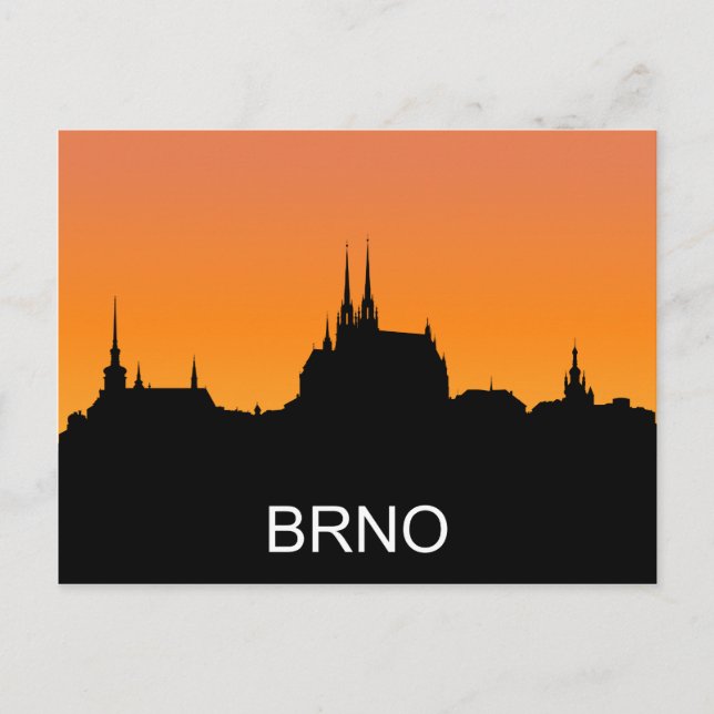 Brno siluett, sommar solnedgång illustration vykort (Framsida)