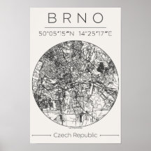 Brno Stadskarta Affisch – Minimalistisk Koldesign