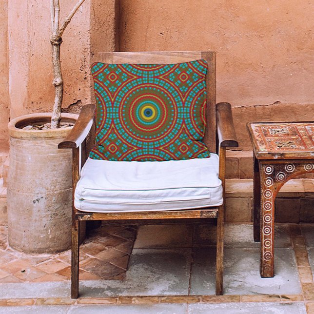 Brnt Red Ochre Teal Rustic Boho Geometric Mönster Kudde (Skapare uppladdad)