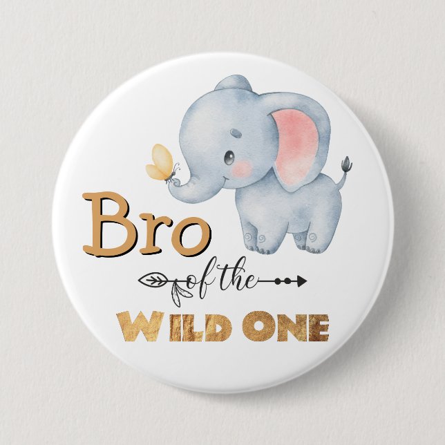 Bro i Vild 1 Elephant Gold Foil Button Knapp (Framsida)
