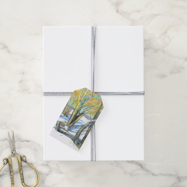 bro på vintern presentetikett (Med Snöre)