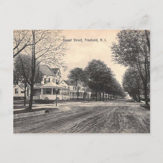 Broad St, Freehold, New jersey 1910 Vykort (Framsida)
