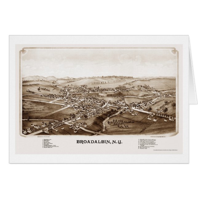Broadalbin panorama- karta för NY - 1880 Hälsningskort (Framsidan Horizontal)