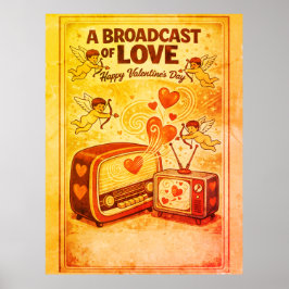 Broadcast of Love Retro Valentine Cherubs Radio TV Poster