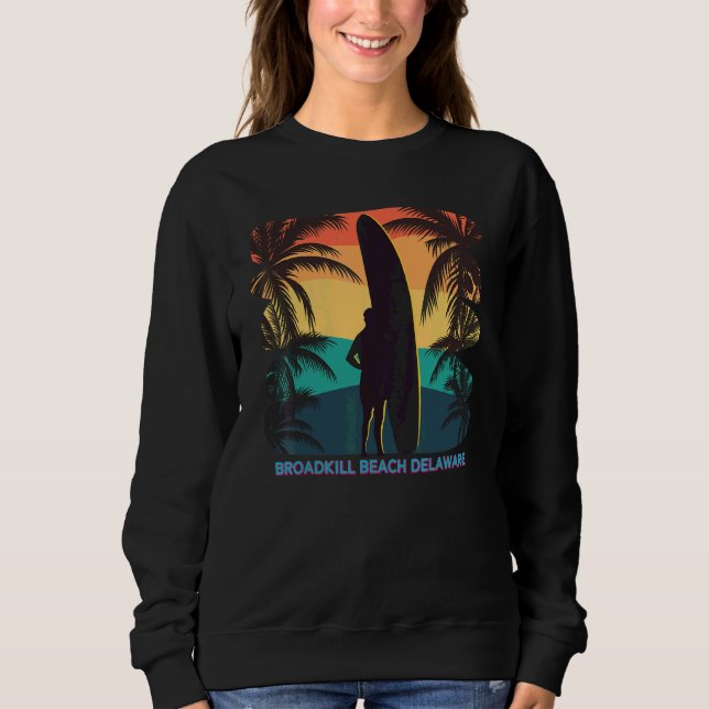 Broadkill Beach Delaware De Handflatan Träd Surfbo T Shirt (Framsida)
