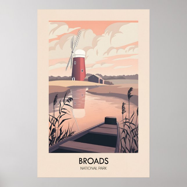 Broads Nationalpark Modern Resemålning Plakat Poster (Framsidan)