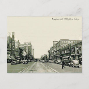 Broadway 1930s Gary, Indiana Vykort
