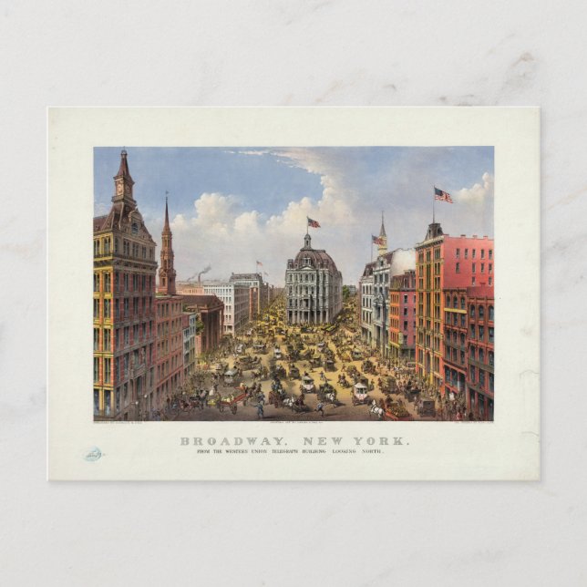 Broadway, New York by Currier & Ives (1875) Vykort (Framsida)